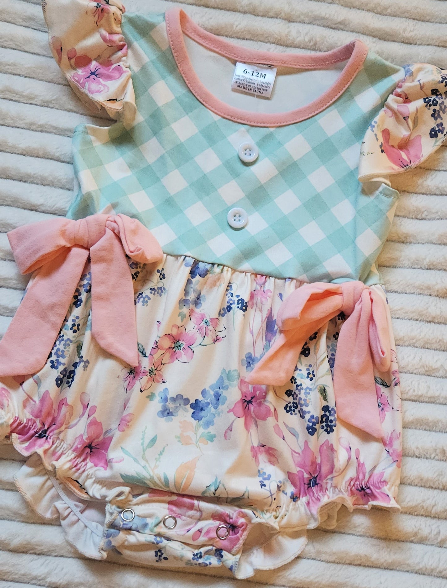 Aqua & Floral with Bows Romper
