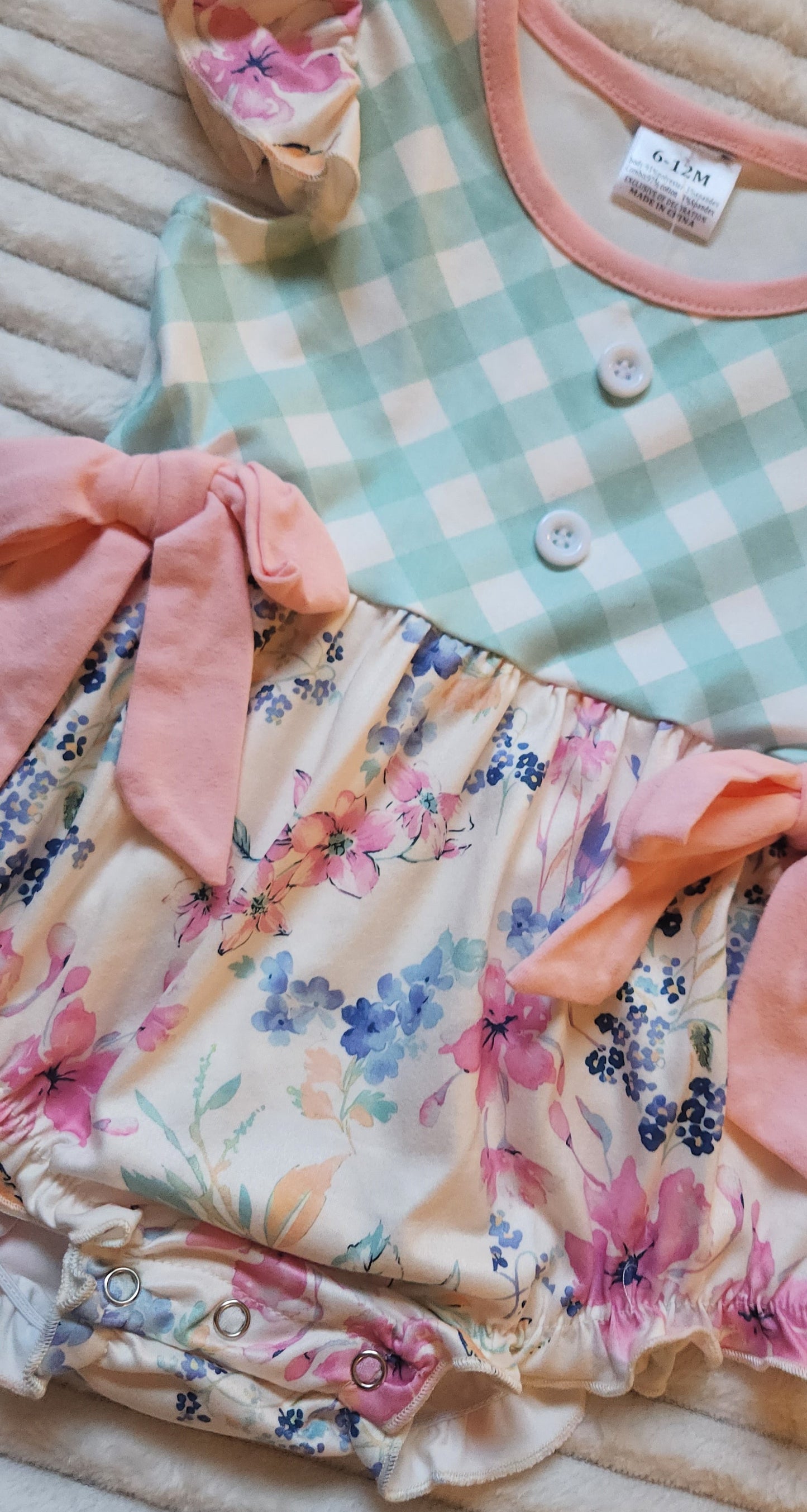 Aqua & Floral with Bows Romper
