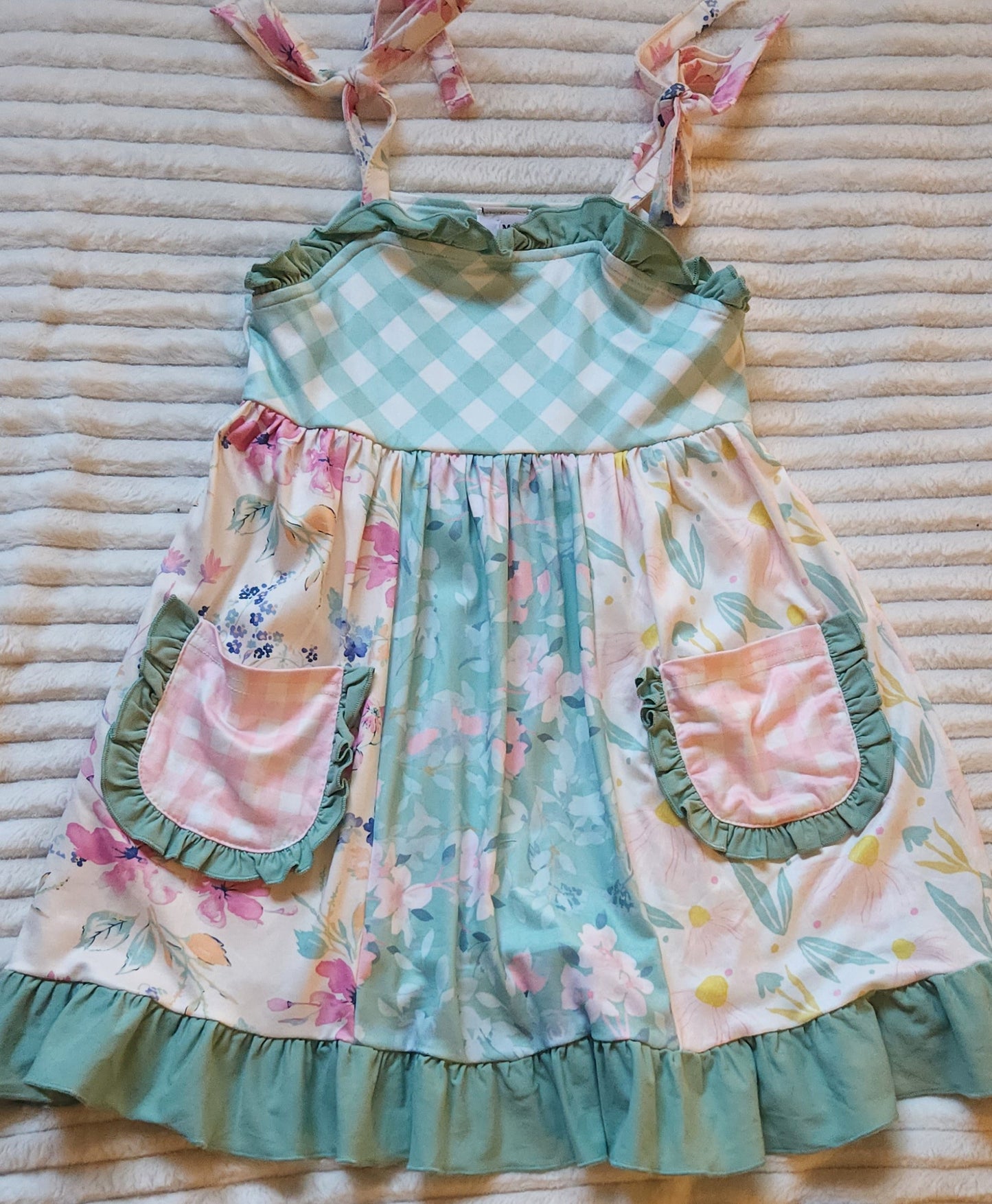 Aqua & Floral Smocked Dress