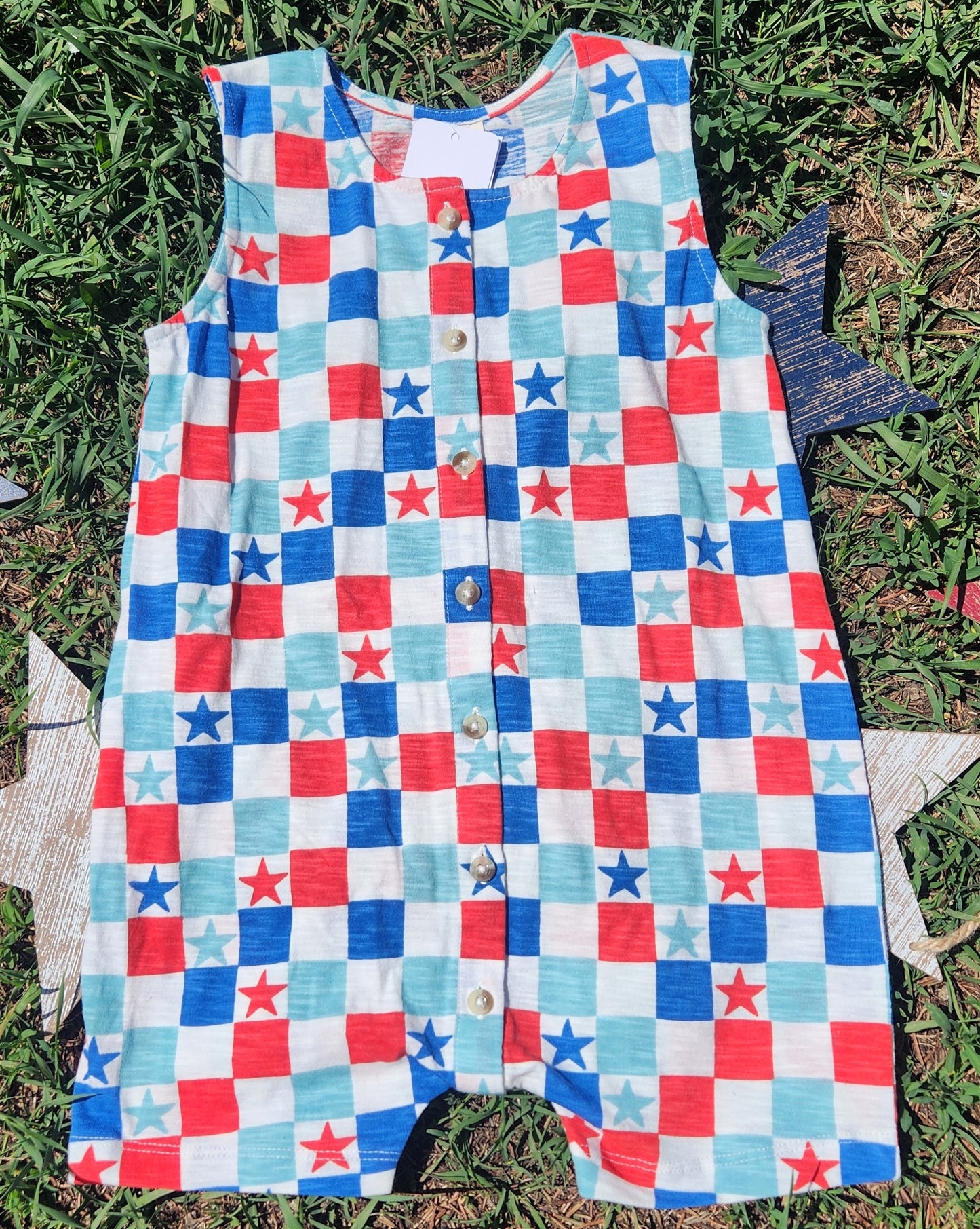 Red, White & Blue Checkerboard / Organic Bay Shortie
