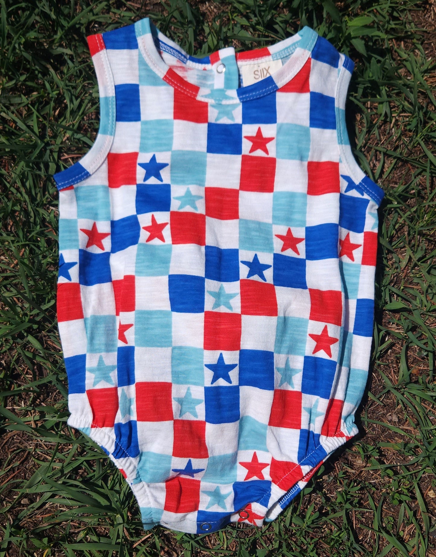 Red, White & Blue Checkerboard / Organic Dune Bubble (Baby)