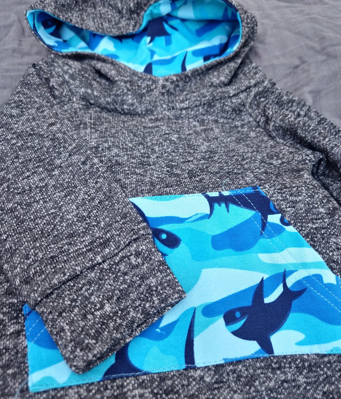 Gray Blue Shark Hoodie and Pants 2pcs Baby Outfit