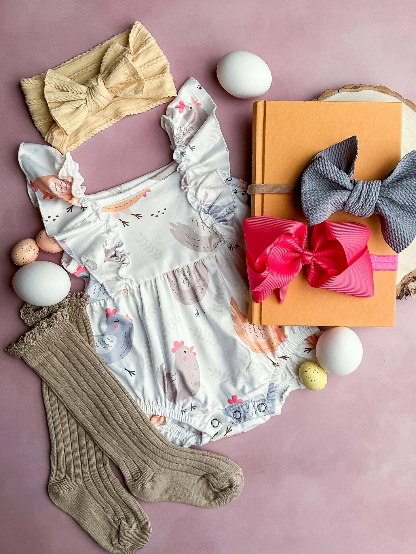 Watercolor Chickens Ruffle Sleeve Onesie