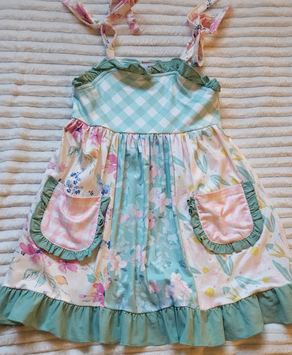 Aqua & Floral Smocked Dress