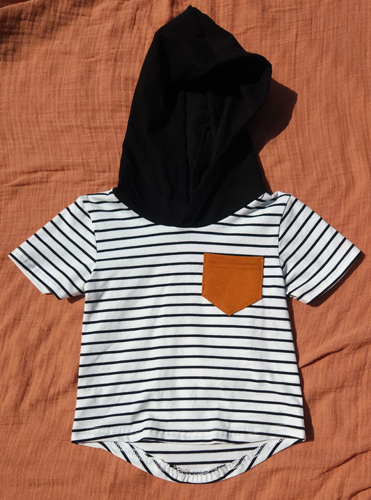 Hooded White & Black T-Shirt