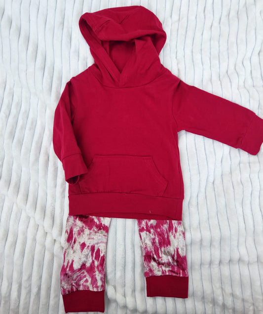 Hoodie and Tie-dye Joggers Outfit - Red