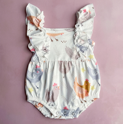 Watercolor Chickens Ruffle Sleeve Onesie